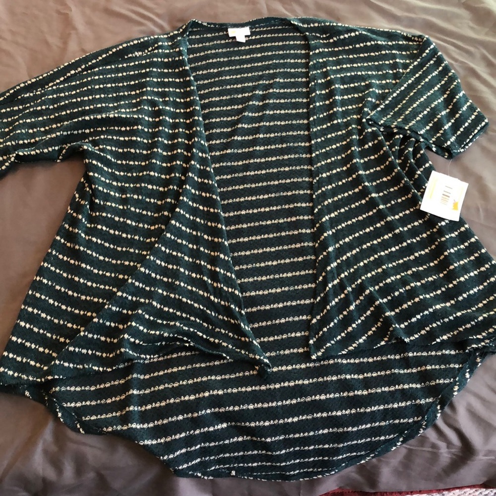 Lularoa Lindsay cardigan size small white and teal